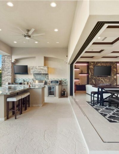 A large outdoor kitchen and dining area.